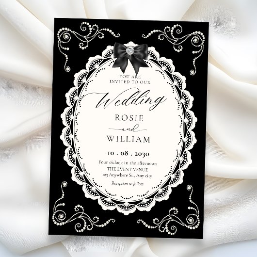 Schwarze elegante Hochzeit Einladung
