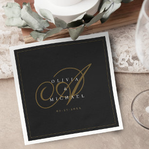 Schwarze elegante klassische Kalligrafie Hochzeit  Serviette