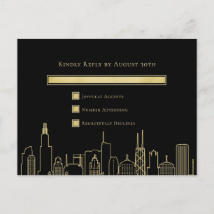 Schwarze elegante Las Vegas Hochzeit RSVP Karte