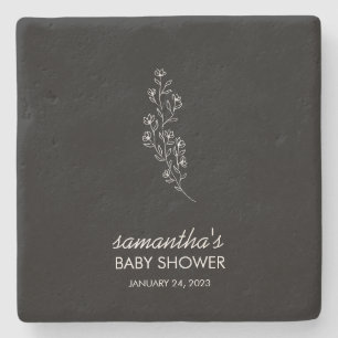 Schwarze elegante Linienkunst-Blume Steinuntersetzer