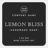 Schwarze, elegante Marketiketten Quadratischer Aufkleber (Vorderseite)