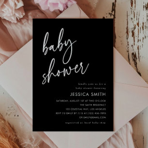 Schwarze elegante minimalistische Babyparty Einladung