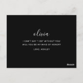 Schwarze Elegante Minimalistische Trauzeugin Vorsc Postkarte (Rückseite)