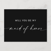 Schwarze Elegante Minimalistische Trauzeugin Vorsc Postkarte (Vorderseite)