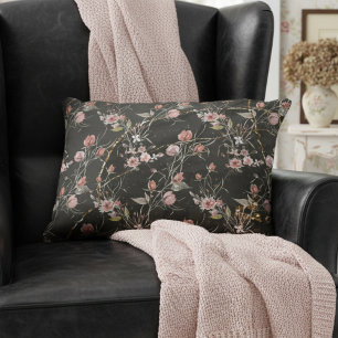 Schwarze elegante moderne florale Rose Dekokissen