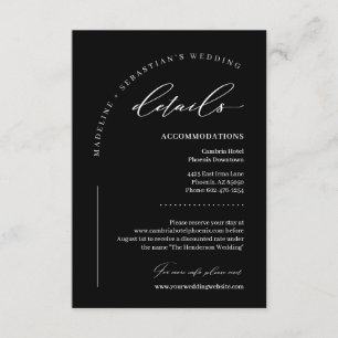Schwarze elegante moderne Hochzeitsdetails Begleitkarte