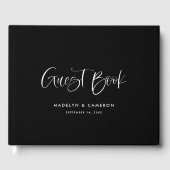 Schwarze Elegante Moderne Kalligrafie-Skripte Hoch Gästebuch (Vorderseite)