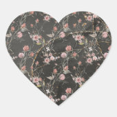 Schwarze Elegante Moderne Rose Herz-Aufkleber (Vorderseite)