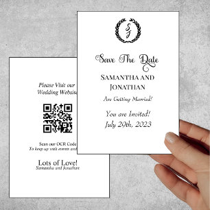Schwarze Elegante Monogram-Kranz-Save the Date-Kar Einladung