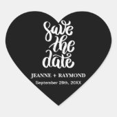Schwarze elegante Schrift Save The Date Boho Hochz Herz-Aufkleber (Vorderseite)