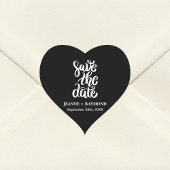 Schwarze elegante Schrift Save The Date Boho Hochz Herz-Aufkleber