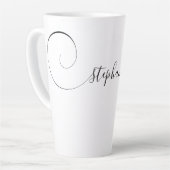 Schwarze elegante Schriftart Lockiger Name Milchtasse (Linke Ecke)