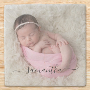 Schwarze elegante Schwung-Signatur-Name-Foto Steinuntersetzer