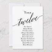Schwarze, elegante Script-Tischnummer 12 Seating C Einladung (Rückseite)