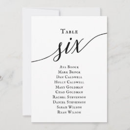 Schwarze, elegante Script-Tischnummer 6 Sitzungsta Einladung