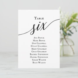 Schwarze, elegante Script-Tischnummer 6 Sitzungsta Einladung