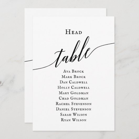 Schwarze, elegante Skriptkopftabelle Einladung (Vorne/Hinten)