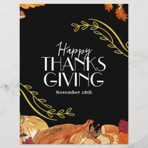 Schwarze elegante Thanksgiving-Dinnerparty Druckvo Flyer