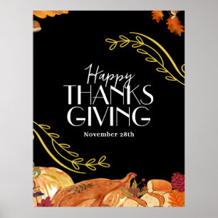 Schwarze elegante Thanksgiving-Dinnerparty-Druckvo Poster