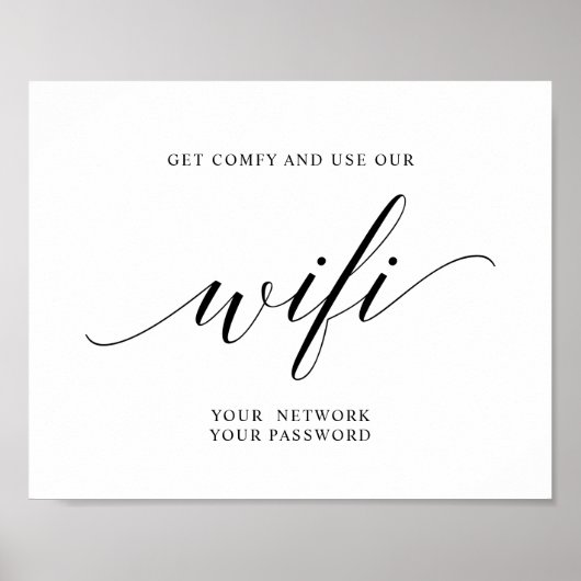 Schwarze Elegante Typografie mit Wifi-Passwort Poster (Vorne)