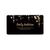 Schwarze, elegante und goldene Sterne Doppelgelenk Adressaufkleber (Vorne)