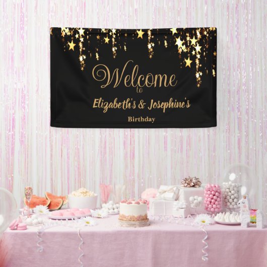 Schwarze, elegante und goldene Sterne Doppelgelenk Banner (Party)
