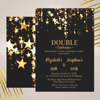 Schwarze, elegante und goldene Sterne Doppelgelenk Einladung