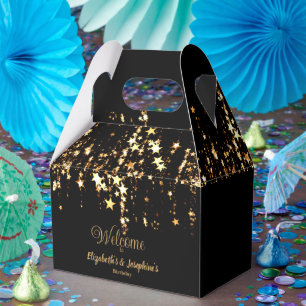 Schwarze, elegante und goldene Sterne Doppelgelenk Geschenkschachtel