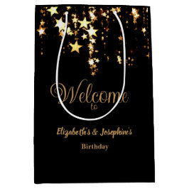 Schwarze, elegante und goldene Sterne Doppelgelenk Mittlere Geschenktüte