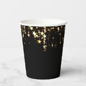 Schwarze, elegante und goldene Sterne Doppelgelenk Pappbecher (Rückseite)