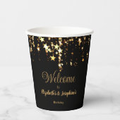 Schwarze, elegante und goldene Sterne Doppelgelenk Pappbecher (Vorderseite)