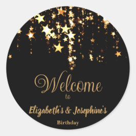 Schwarze, elegante und goldene Sterne Doppelgelenk Runder Aufkleber