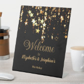 Schwarze, elegante und goldene Sterne Doppelgelenk Sockelschild (In Situ)