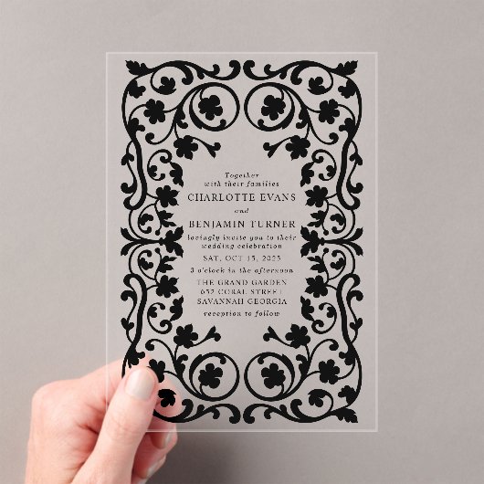 Schwarze, elegante, Verzierte Blumenzarge Acryleinladungen (Insitu (Handheld))