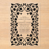 Schwarze, elegante, Verzierte Blumenzarge Acryleinladungen (Vorderseite)