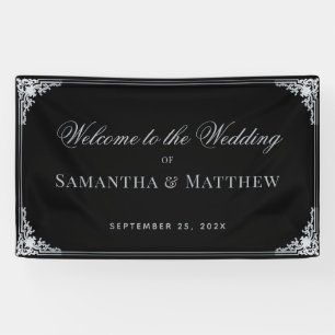 Schwarze Elegante Vintage Falsche Silber Hochzeit Banner