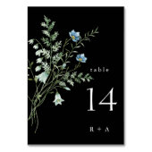 Schwarze Elegante Wasserfarben Wildblumen Hochzeit Tischnummer (Vorderseite)