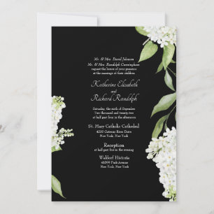 Schwarze elegante weiße Hortensie weiße Text Hochz Einladung