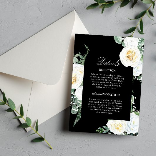 Schwarze elegante weiße Rosen Hochzeitskarte Einladung