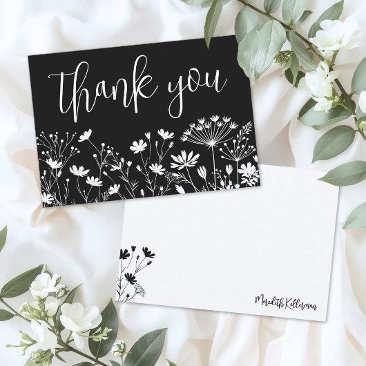 Schwarze elegante Wildblume Dankeskarte