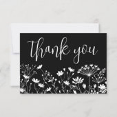Schwarze elegante Wildblume Dankeskarte (Vorderseite)