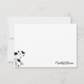 Schwarze elegante Wildblume Dankeskarte (Rückseite)