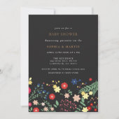 Schwarze Elegante Wildblume Muster Kinderdusche Einladung (Vorderseite)
