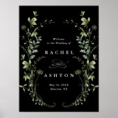 Schwarze Elegante Wildblumen Begrüßungszeichen Poster (Vorne)