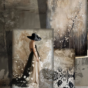 Schwarze Eleganz Moody Schwergewicht-Decoupage Geschenkpapier Set