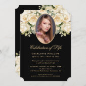Schwarze Elfenbein Rose Blumenkohl Foto Feier des  Einladung (Vorne/Hinten)