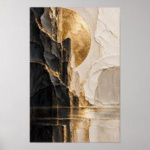 Schwarze Elfenbein- und Gold-Geometrie Abstract Wa Poster