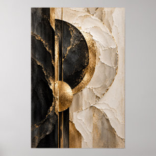 Schwarze Elfenbein- und Goldkreis-Geometrie-Wandku Poster