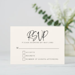 Schwarze Elfenbeincreme moderne Schrift Brief Wedd RSVP Karte