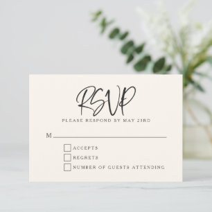 Schwarze Elfenbeincreme moderne Schrift Brief Wedd RSVP Karte